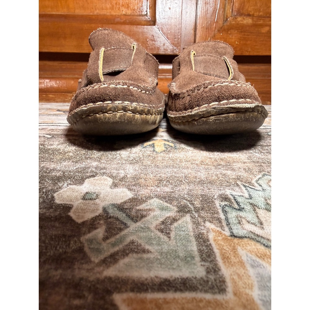 Quoddy Handcrafted Brown Suede Ring Buckle Moccasins Boho Whipstitch Loafers 7.5 - Picture 3 of 16